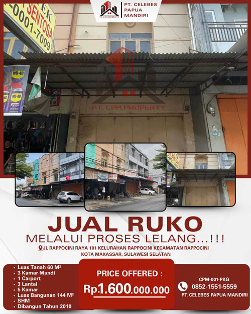 Ruko 3 Lantai di Kota Makassar, Sulawesi Selatan di Kota Makassar