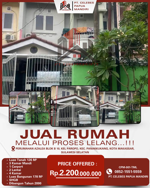Rumah 2 Lantai di Kota Makassar, Sulawesi Selatan di Kota Makassar